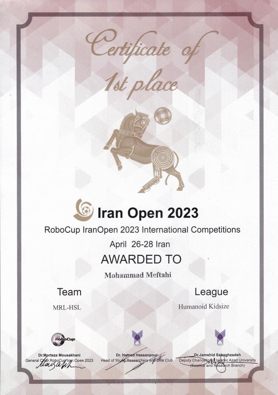 Iran Open 2023 - First Place - RoboCup Federation 